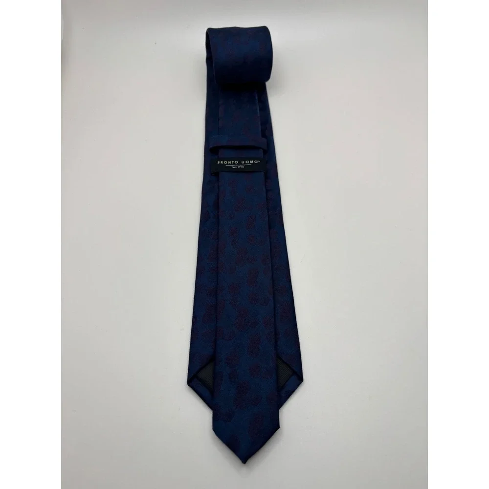 Pronto Uomo Mens Navy Blue Burgundy Floral Silk Blend Necktie Accessory